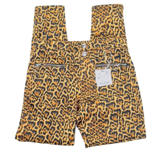 ZARA Women's Mid Rise Skinny Leopard Print Jeans Cotton Poly Stretch Size 4 - Picture 2 of 11